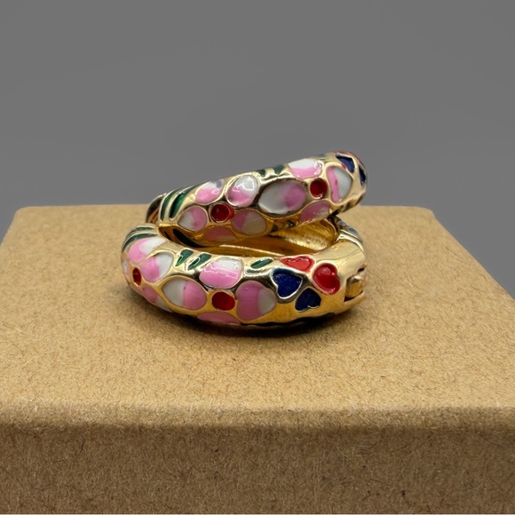 Enamel Vintage Boho inspired Floral Huggie Hoop Earrings for Pierced Ears - Picture 4 of 8